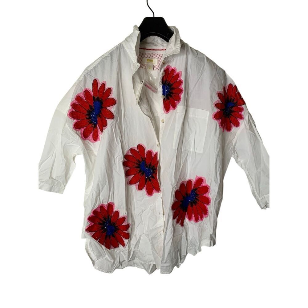 Anthropologie Maeve Embroidered Floral Blouse women's size XS S oversized NEW - Picture 2 of 5